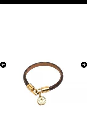Louis Vuitton Brown Monogram Leather Bracelet with Gold LV Charm